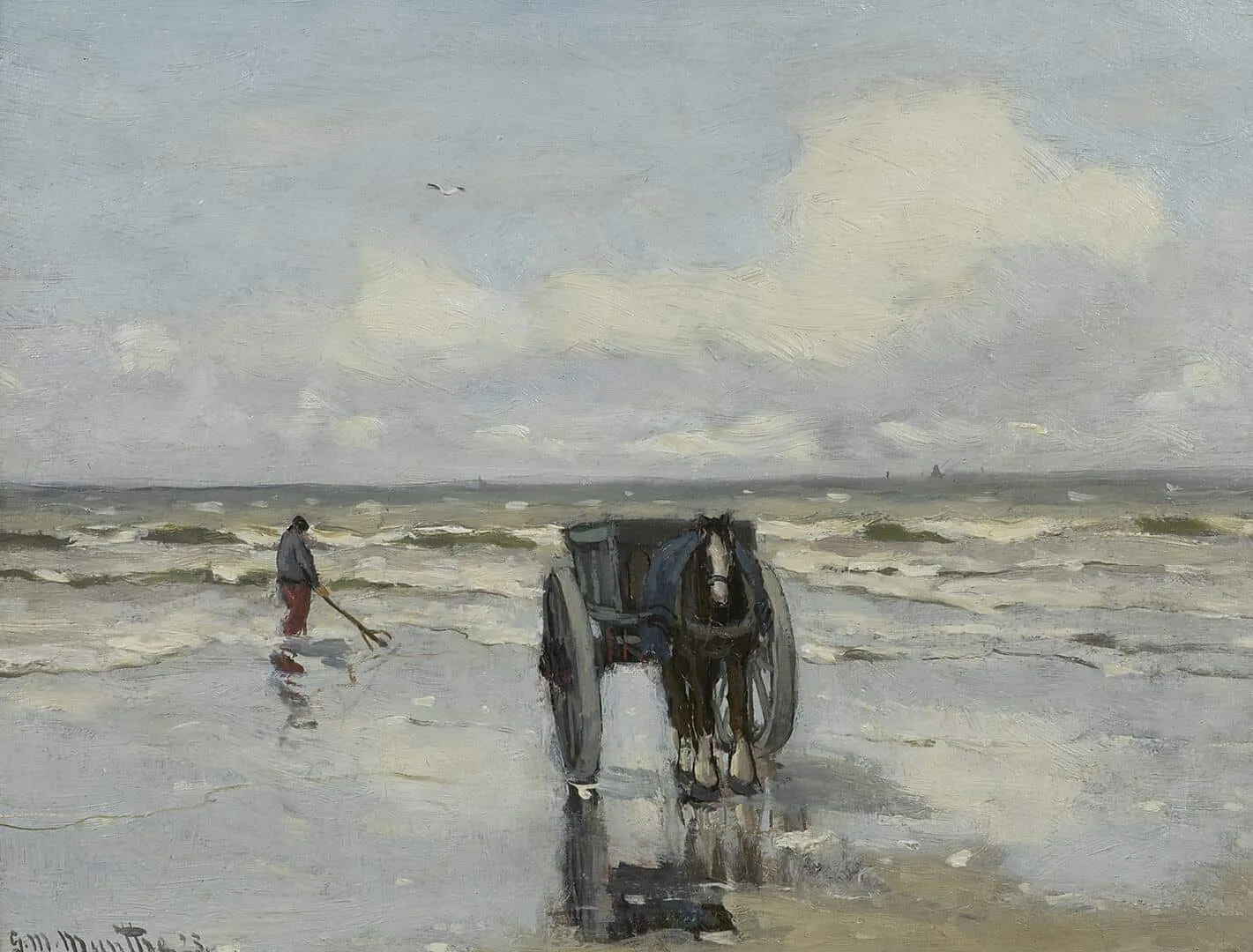 Gerhard Arij Ludwig 'Morgenstjerne' Munthe: Schelpenvisser met kar en paard op het strand