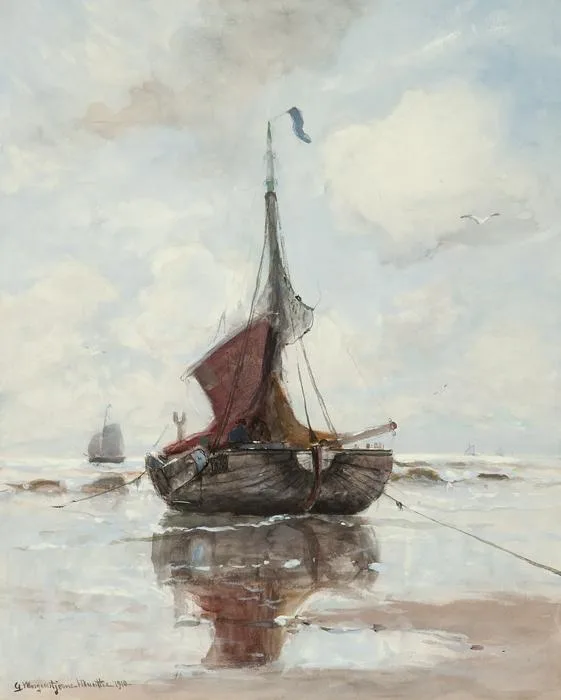 Gerhard Arij Ludwig 'Morgenstjerne' Munthe: Vissersboot op het Katwijkse strand