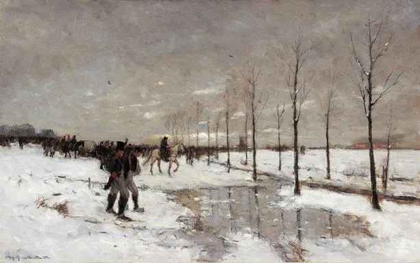 Gerhard Arij Ludwig 'Morgenstjerne' Munthe: Napoleon trekt met zijn troepen door een besneeuwd landschap