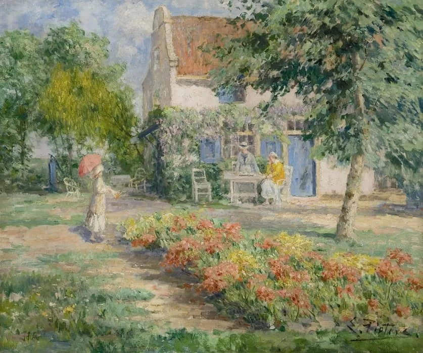 Evert Pieters: Thee drinken in de tuin tijdens een zomerse dag