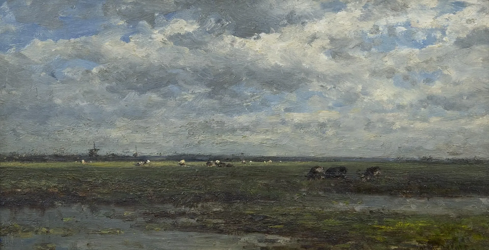 Willem Roelofs: Polderlandschap met koeien