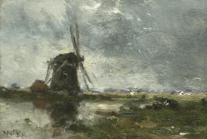 Willem Roelofs: Windmolen in een polderlandschap
