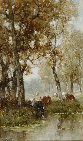 Willem Roelofs: Koeien aan de waterkant