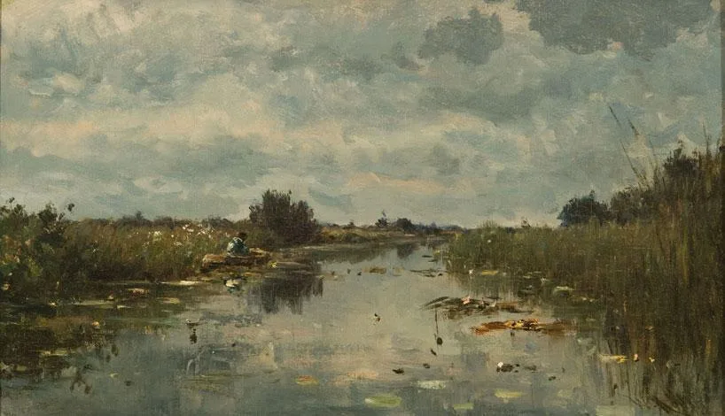 Willem Roelofs: Bootje op de plassen bij Kortenhoef