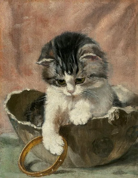 Henriëtte Ronner-Knip: Jong poesje in een kom