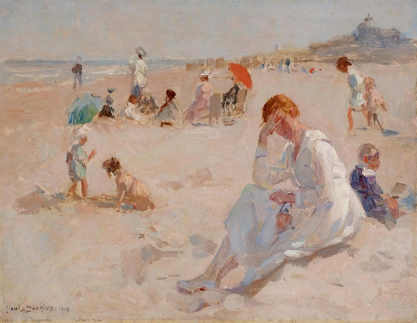 Louis Soonius: Zomerse dag op het strand van Scheveningen