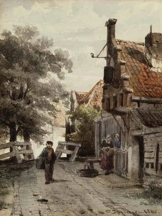 Cornelis Springer: Straatje te Enkhuizen