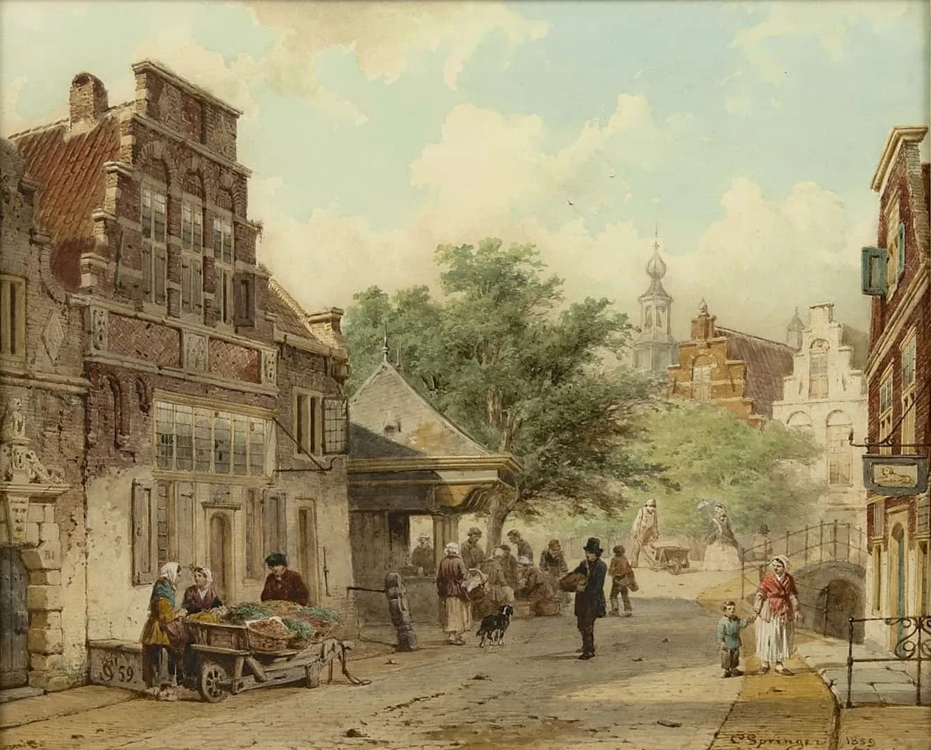 Cornelis Springer: Zomers straatje te Oudewater