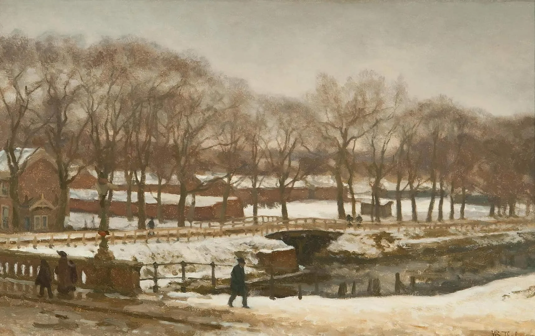 Willem Bastiaan Tholen: Wandelaars op de Witte Brug te Den Haag in de winter
