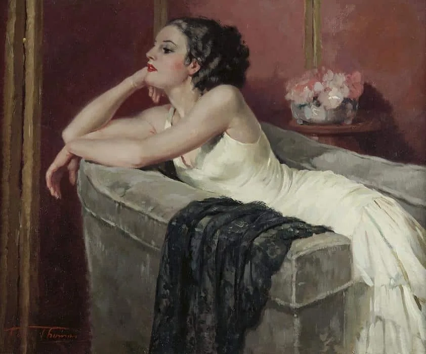 Elegante dame op een fauteuil