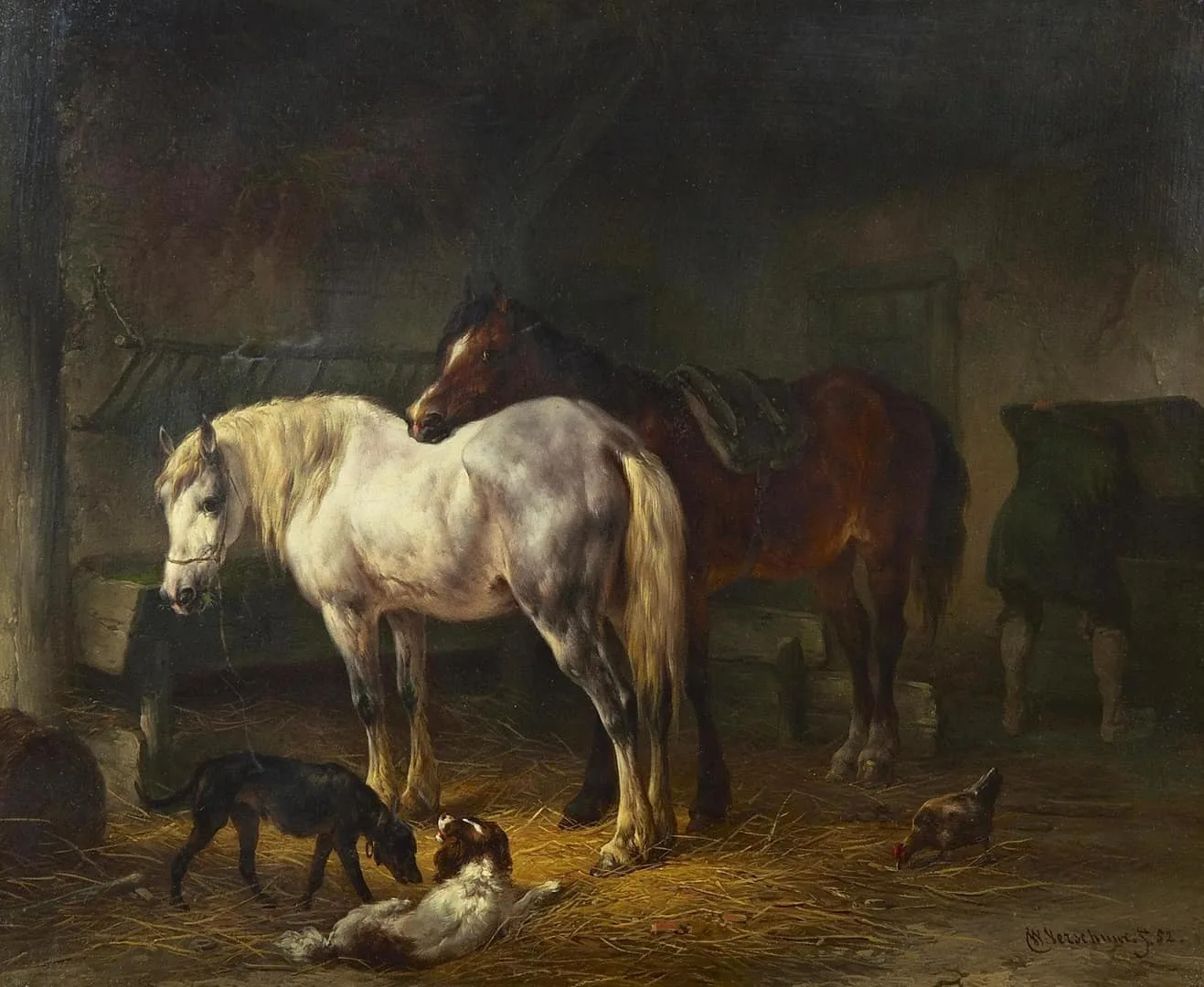 Wouterus Verschuur: Paarden in een stal