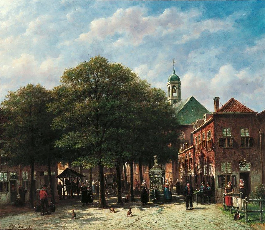 Bedrijvigheid op het dorpsplein