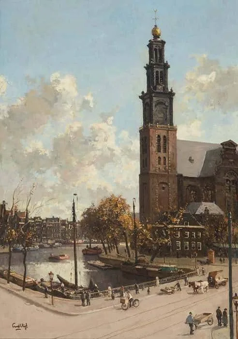 Bedrijvigheid bij de Westerkerk te Amsterdam