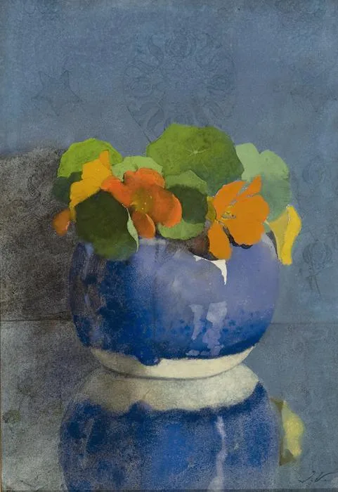 Jan Voerman sr: Oost-Indische kers in een blauwe gemberpot