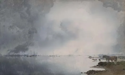 Jan Voerman sr: De IJssel met boten en koeien in het water