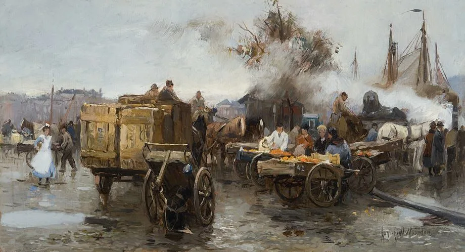 August Willem van Voorden: Bedrijvigheid rond de Vier Leeuwenbrug te Rotterdam