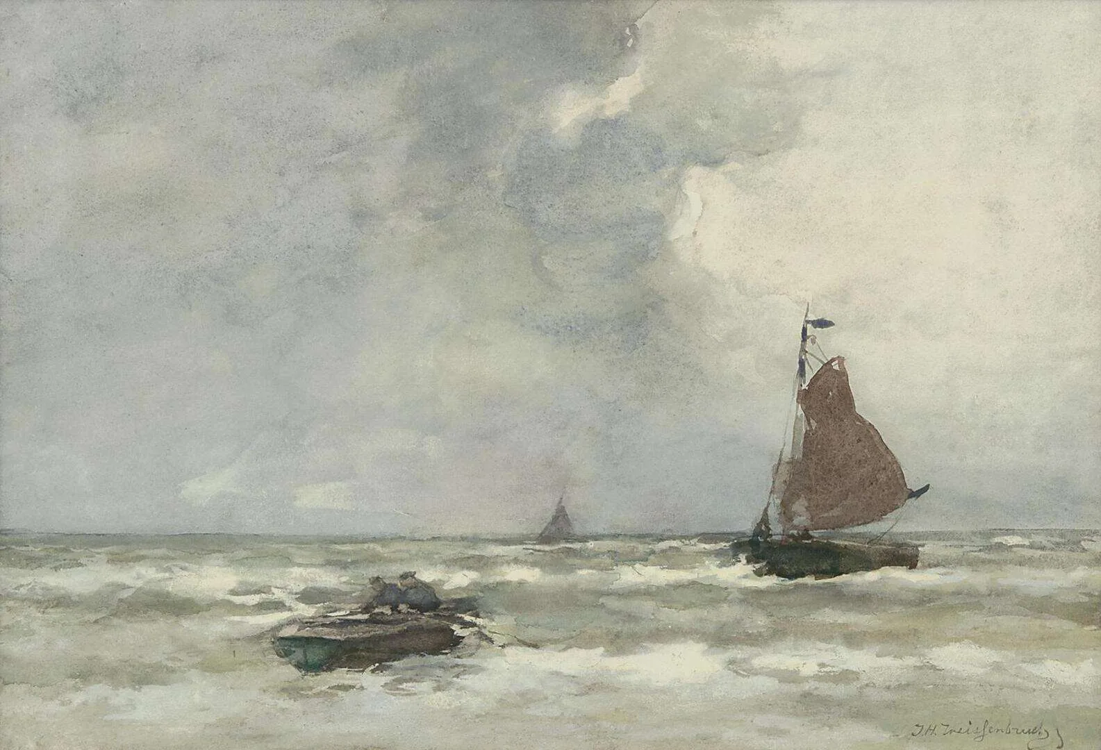 Hendrik Johannes Weissenbruch: Vissersschepen op zee