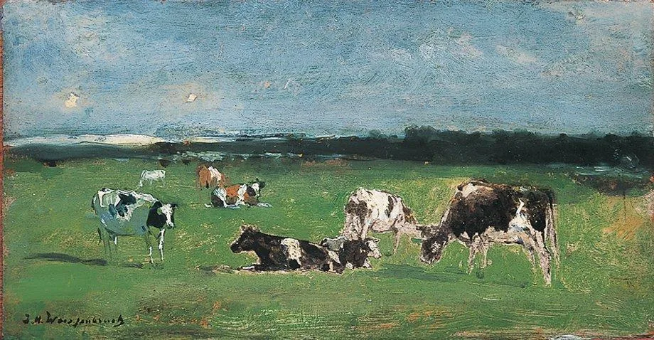 Hendrik Johannes Weissenbruch: Koeien in een polderlandschap