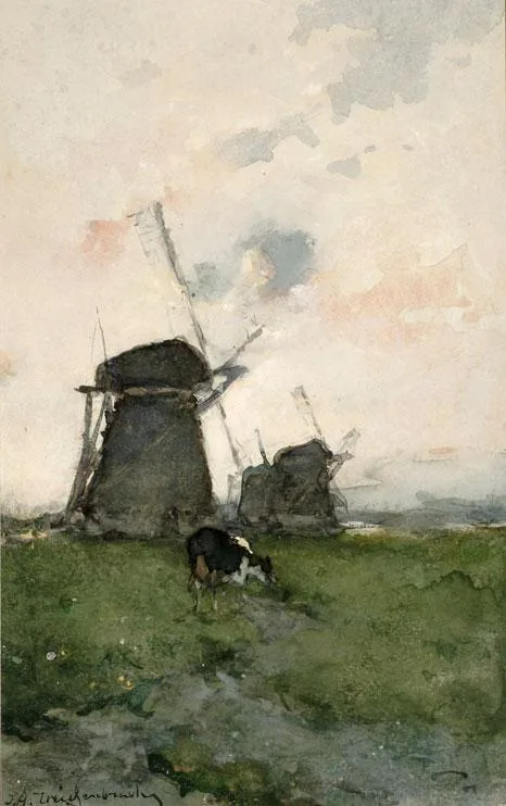 Hendrik Johannes Weissenbruch: Windmolens in een polderlandschap