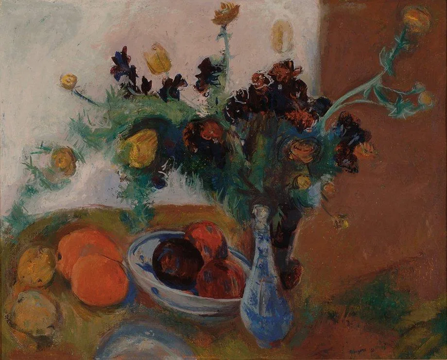 Jan Wiegers: Stilleven met bloemen en fruit