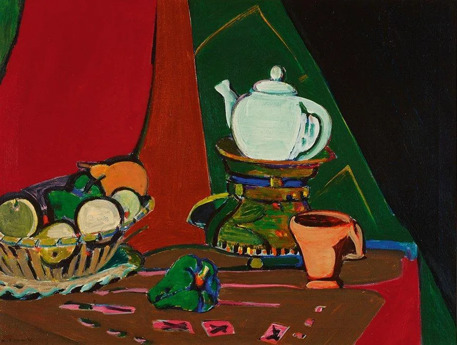 Jan Wiegers: Stilleven met fruit en een theepot