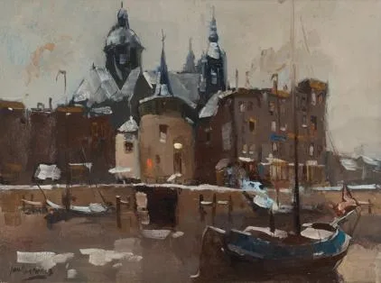 Jan Korthals: Winters gezicht op de Prins Hendrikkade, Amsterdam