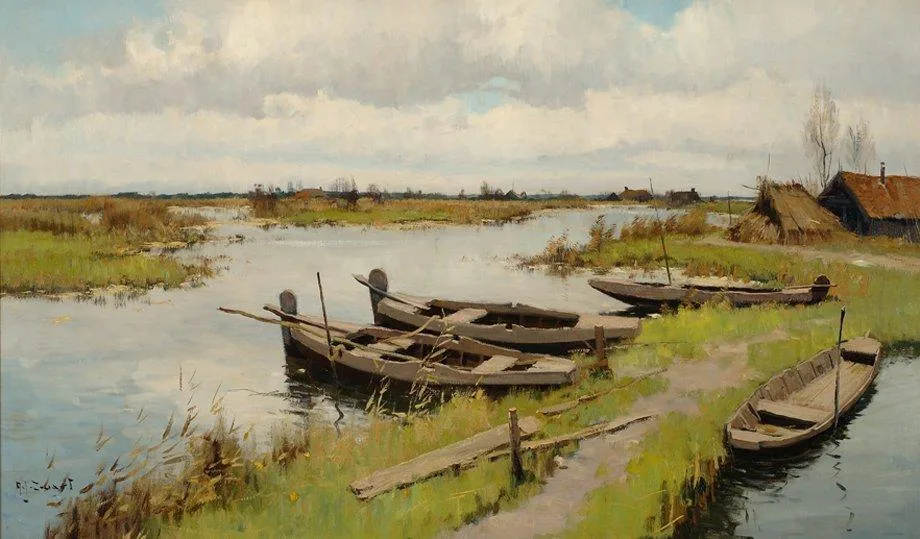 Arie Zwart: Boten aan de plassen bij Giethoorn