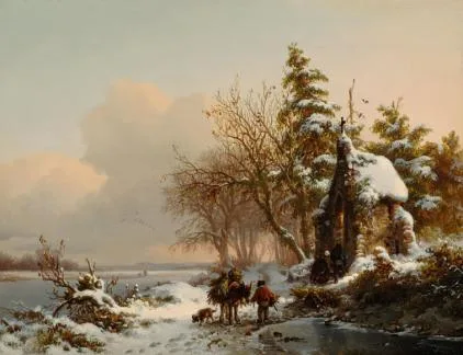 Frederik Marinus Kruseman: Winterlandschap met houtsprokkelaar