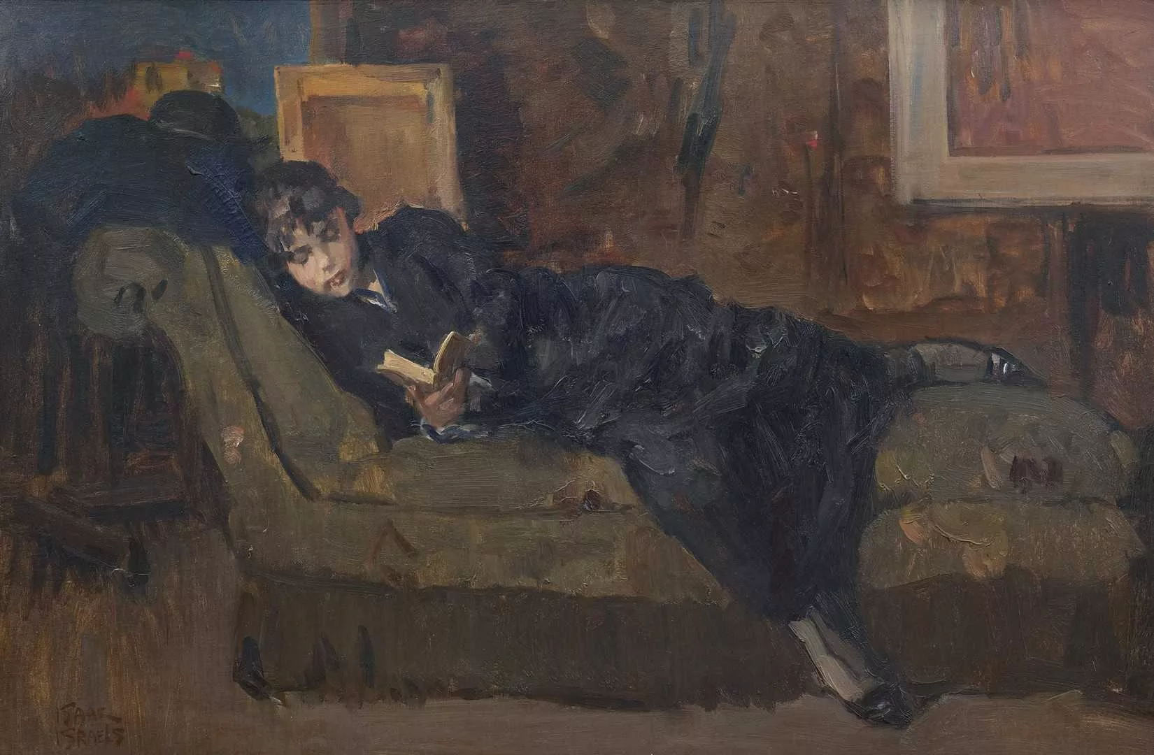 Isaac Israels: Lezend meisje op een sofa