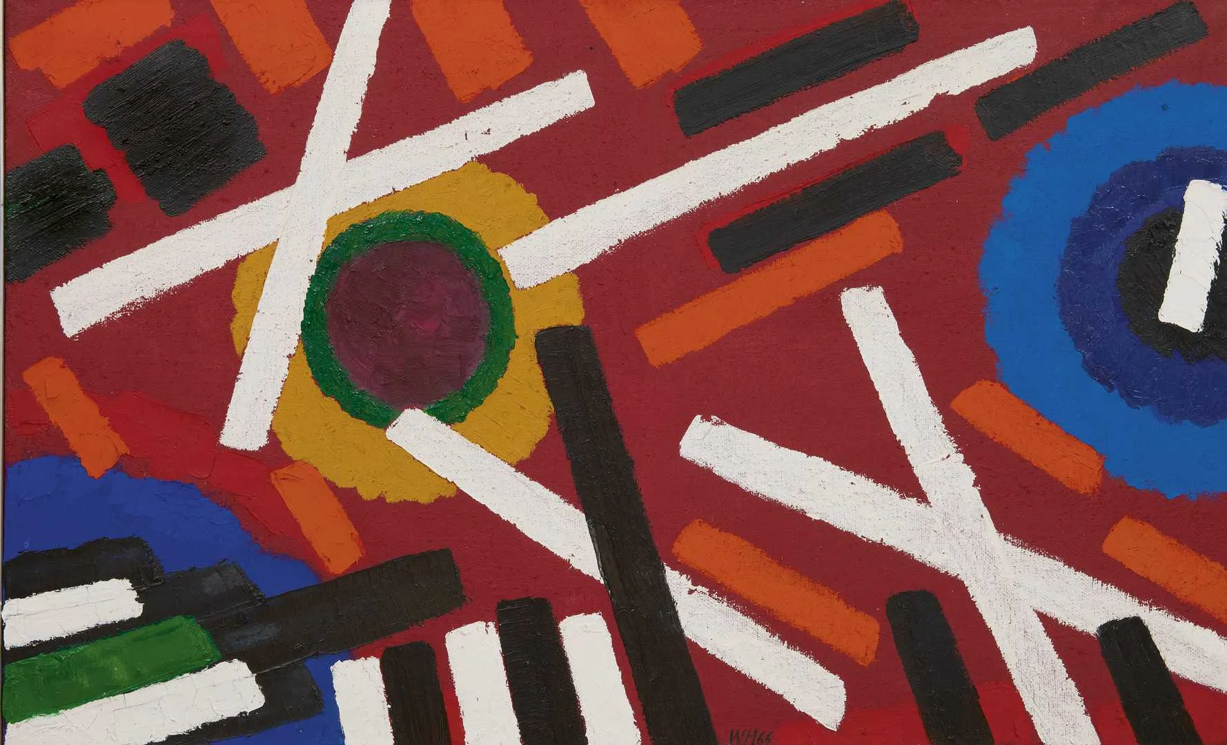 Willem Hussem: Compositie met rode achtergrond
