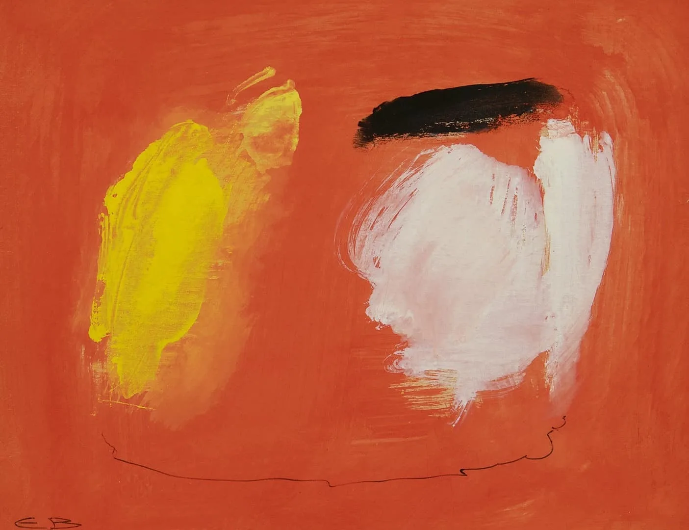 Eugène Brands: Compositie tegen rode achtergrond