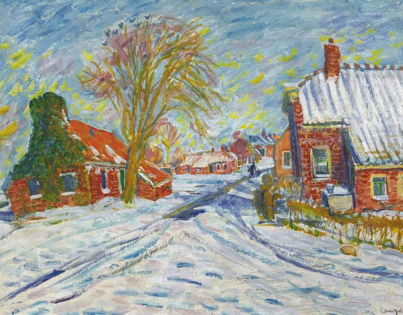 Johan Dijkstra: Winters straatje in Sint Annen