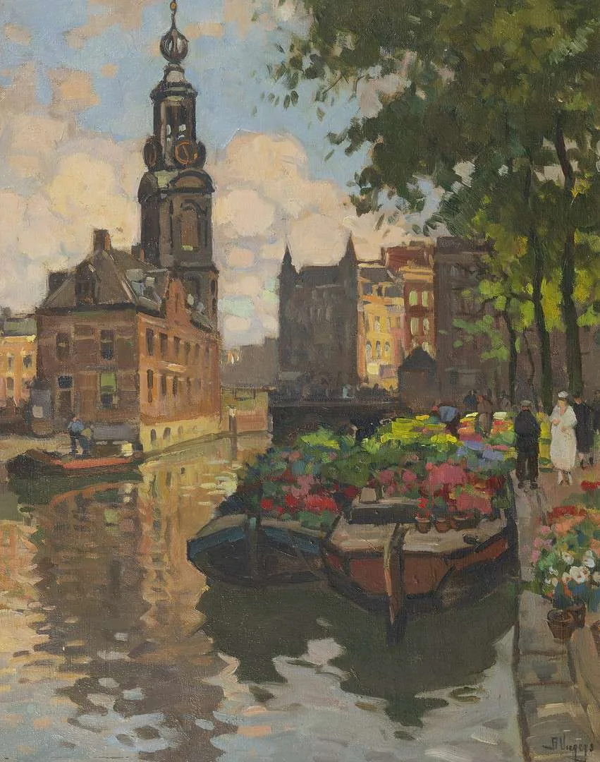 Ben Viegers: Gezicht op het Singel met de Munttoren