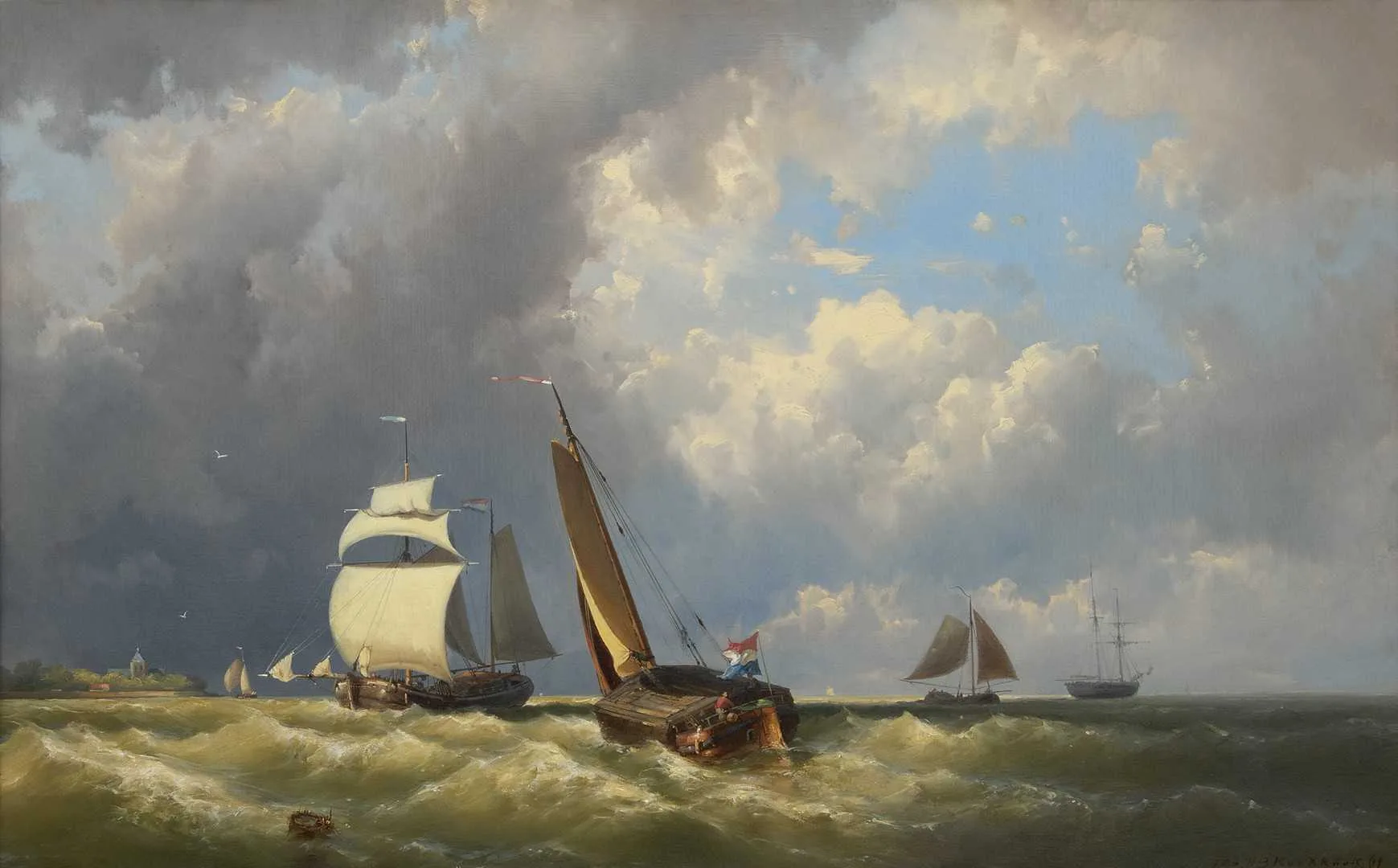 Johannes Hermanus Barend Koekkoek: Woelige zee met diverse schepen