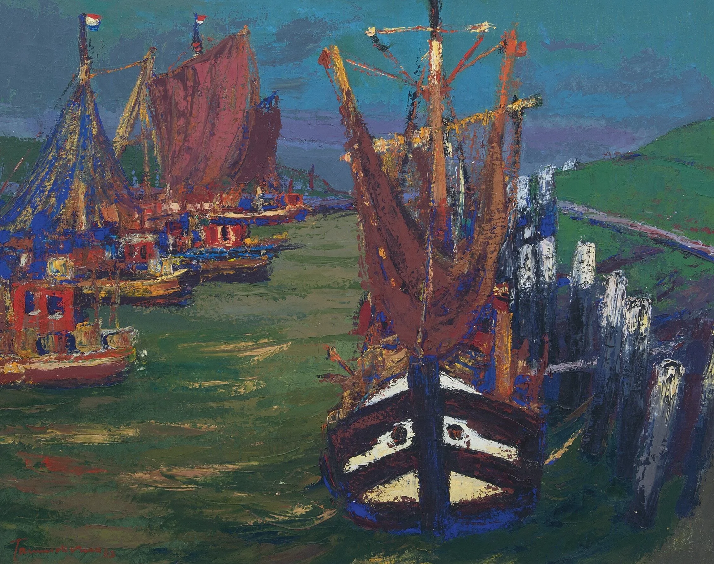 Jannes de Vries: Gezicht op de haven van Termunterzijl