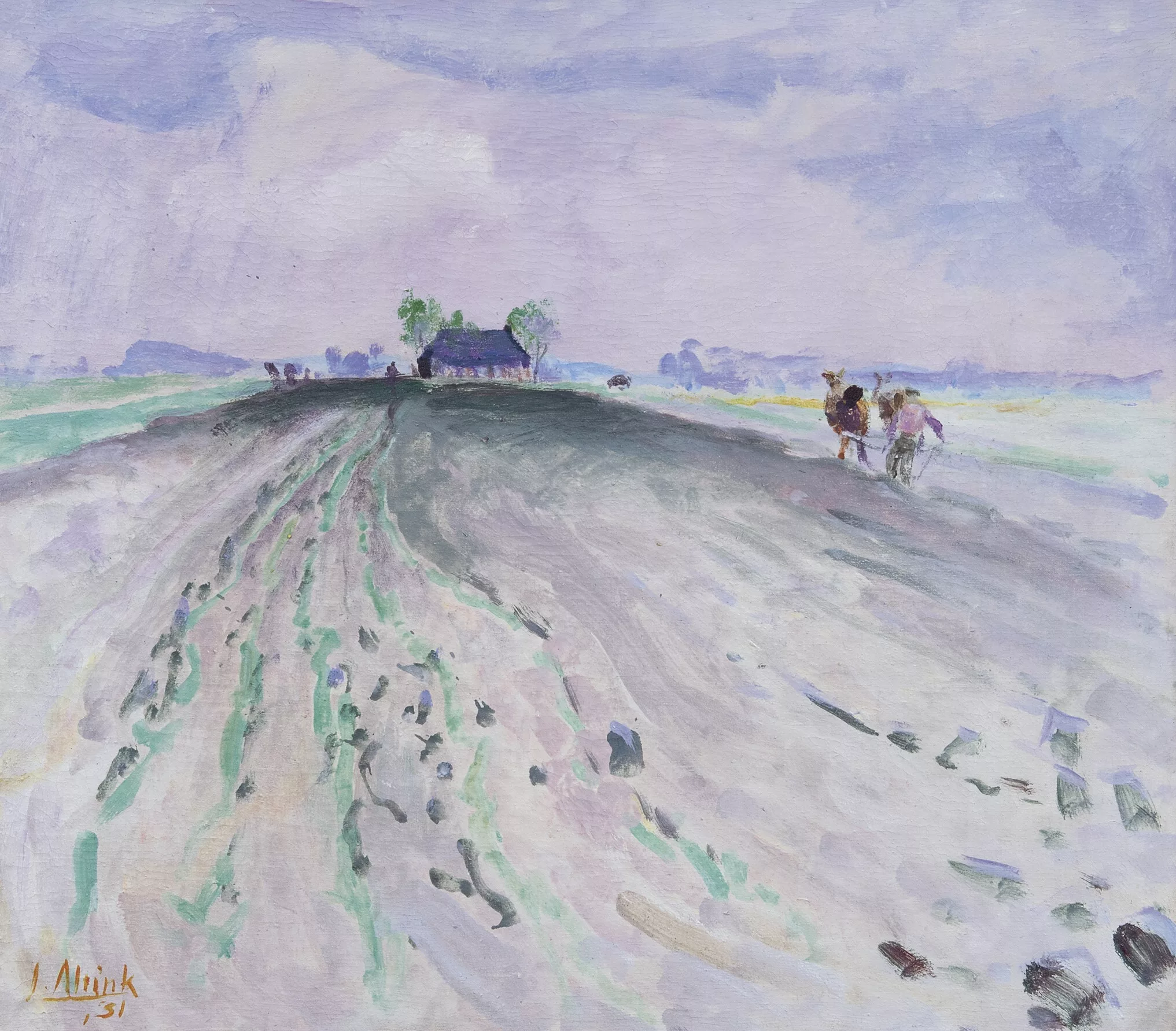 Jan Altink: Gronings landschap met ploegende boer