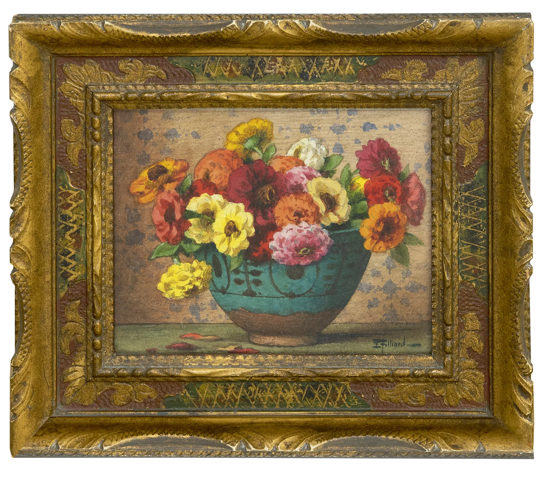 Ernest Filliard: Zinnia's in een groene pot
