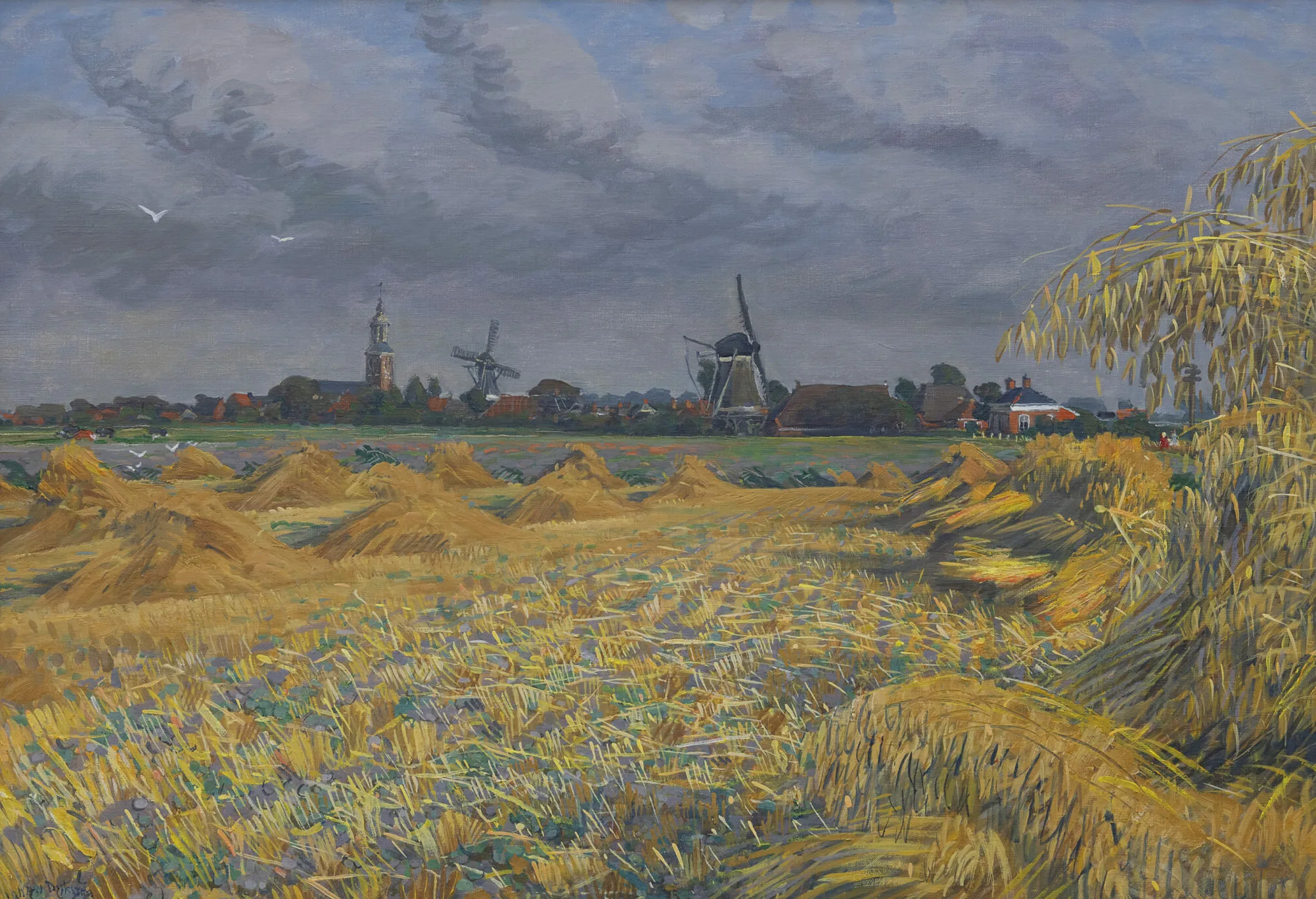 Johan Dijkstra: Zonnig landschap met zicht op het wierdedorp Eenrum