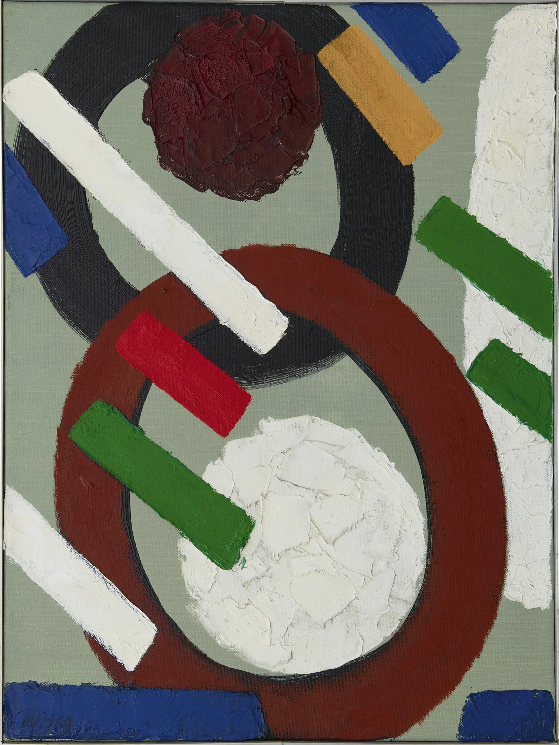 Willem Hussem: Abstracte compositie met groene achtergrond