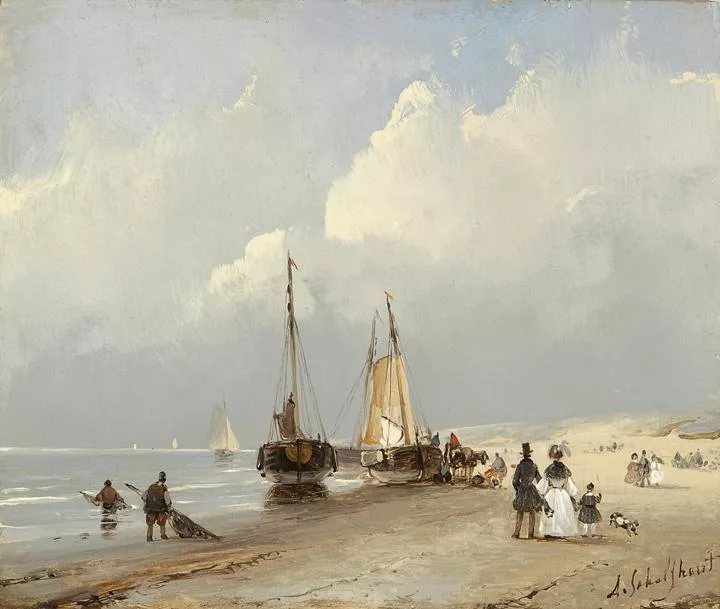 Andreas Schelfhout: Flaneren op het strand