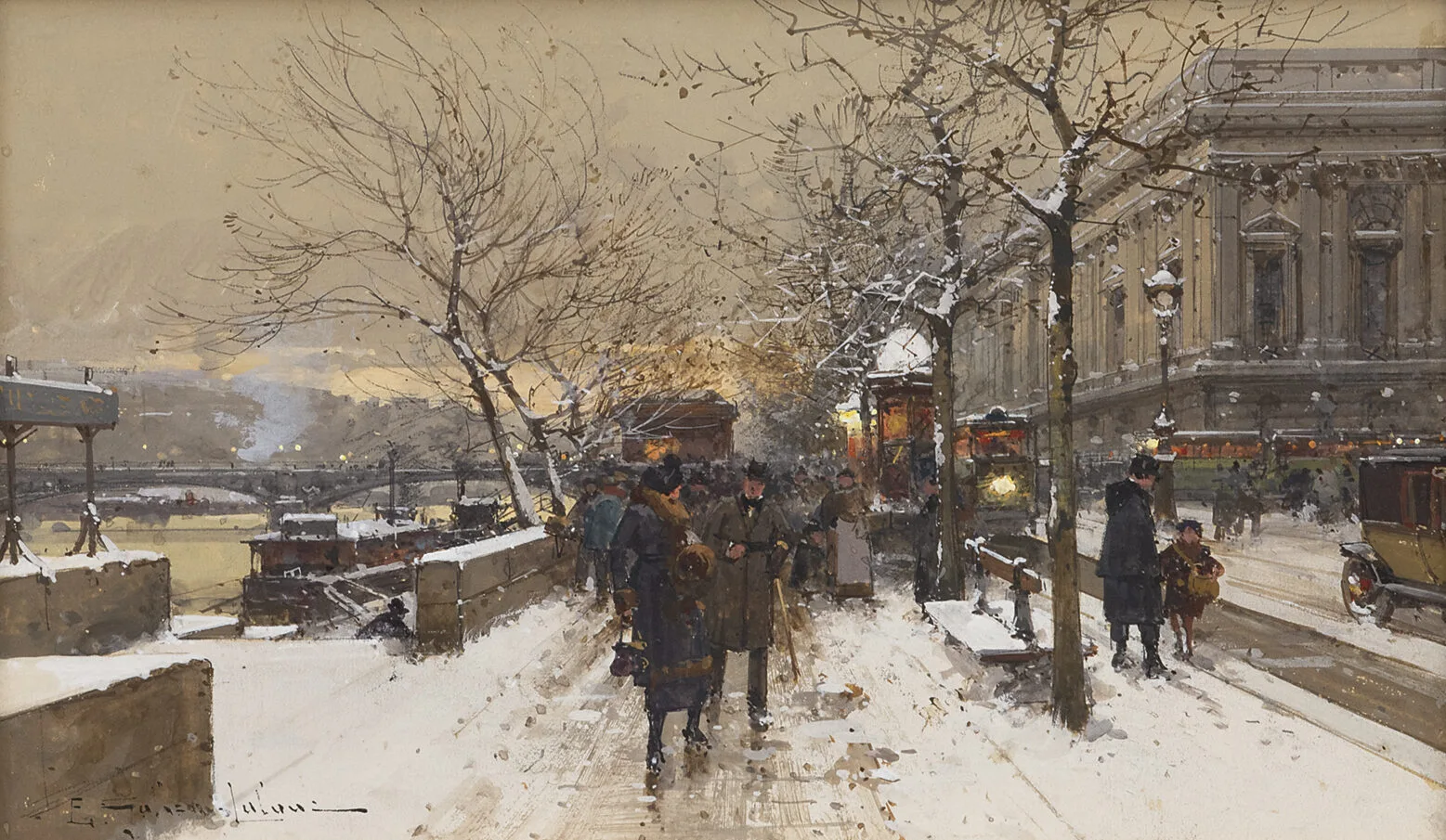 Eugène Galien-Laloue: Gezicht op rue de Rivoli en het Louvre