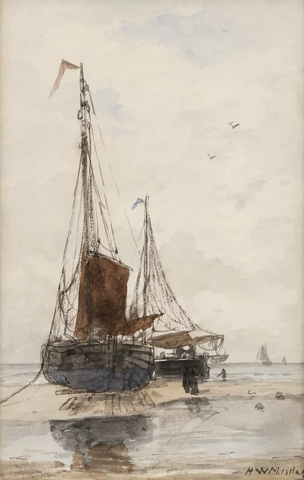 Hendrik Willem Mesdag: Bomschuiten op het strand