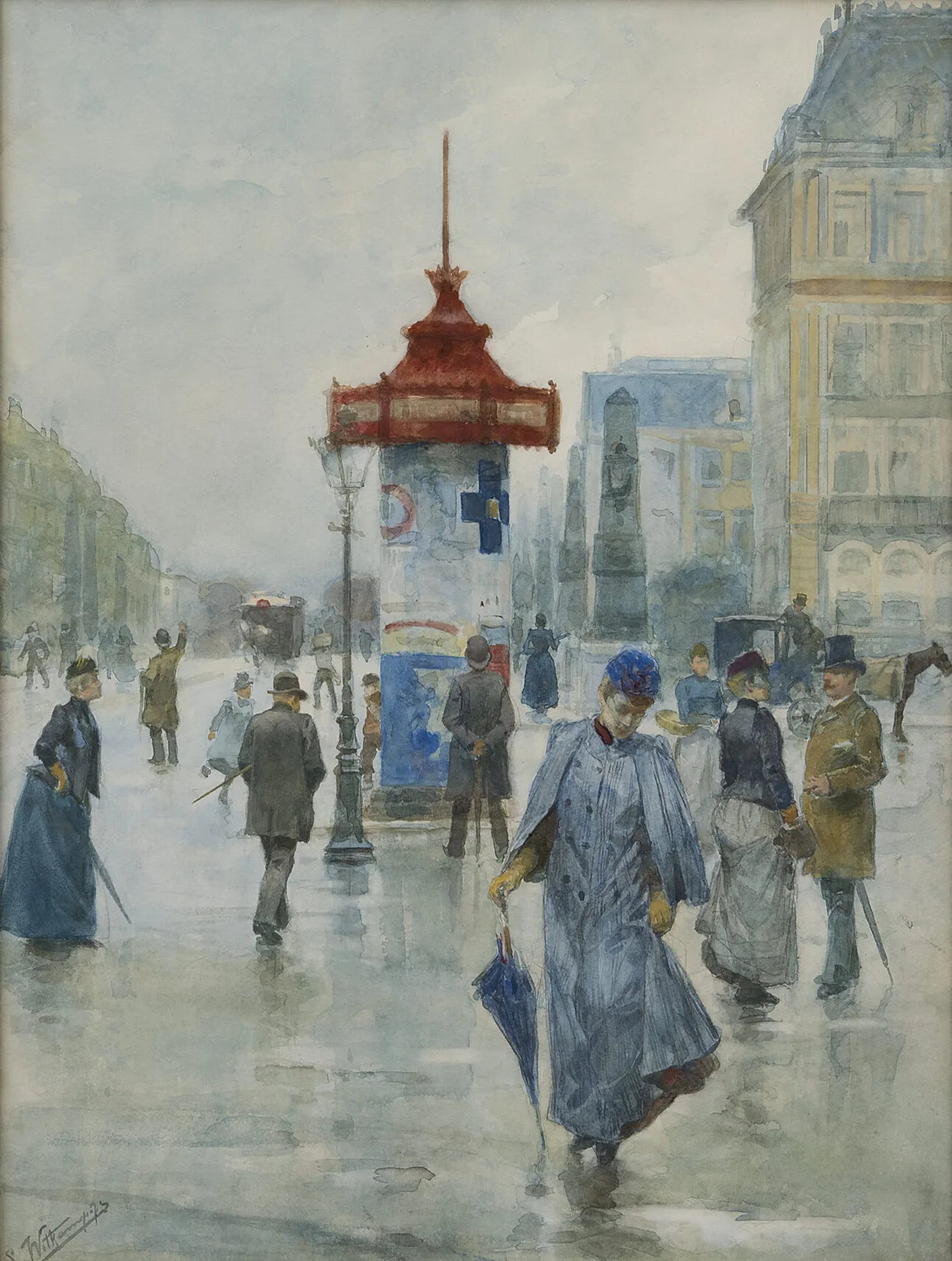 Ernst Witkamp: De Sarphatistraat in Amsterdam ter hoogte van de Hogesluisbrug met rechts het Amstelhotel