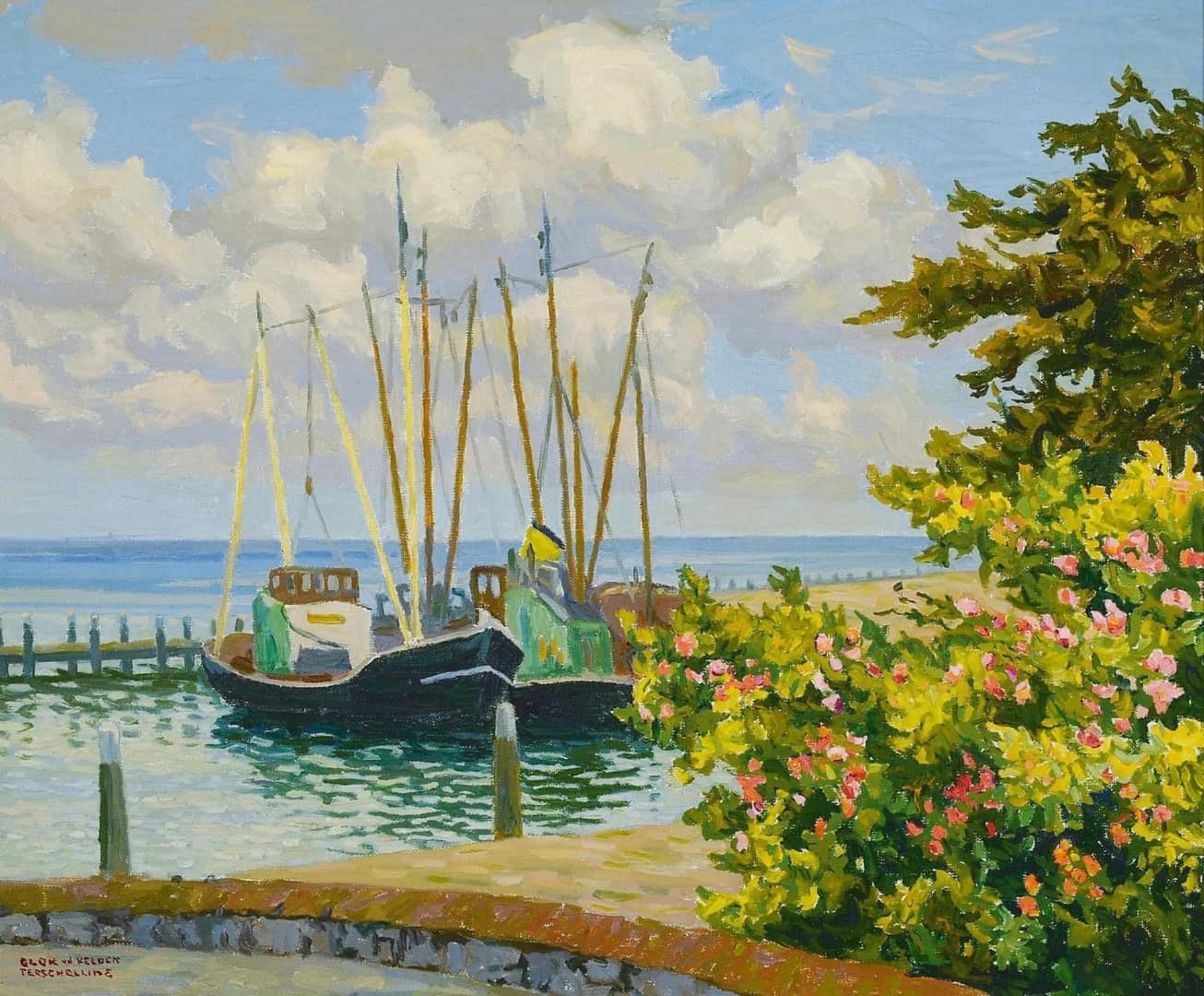 Ad Blok van der Velden: Rozenboompjes aan de haven van Terschelling