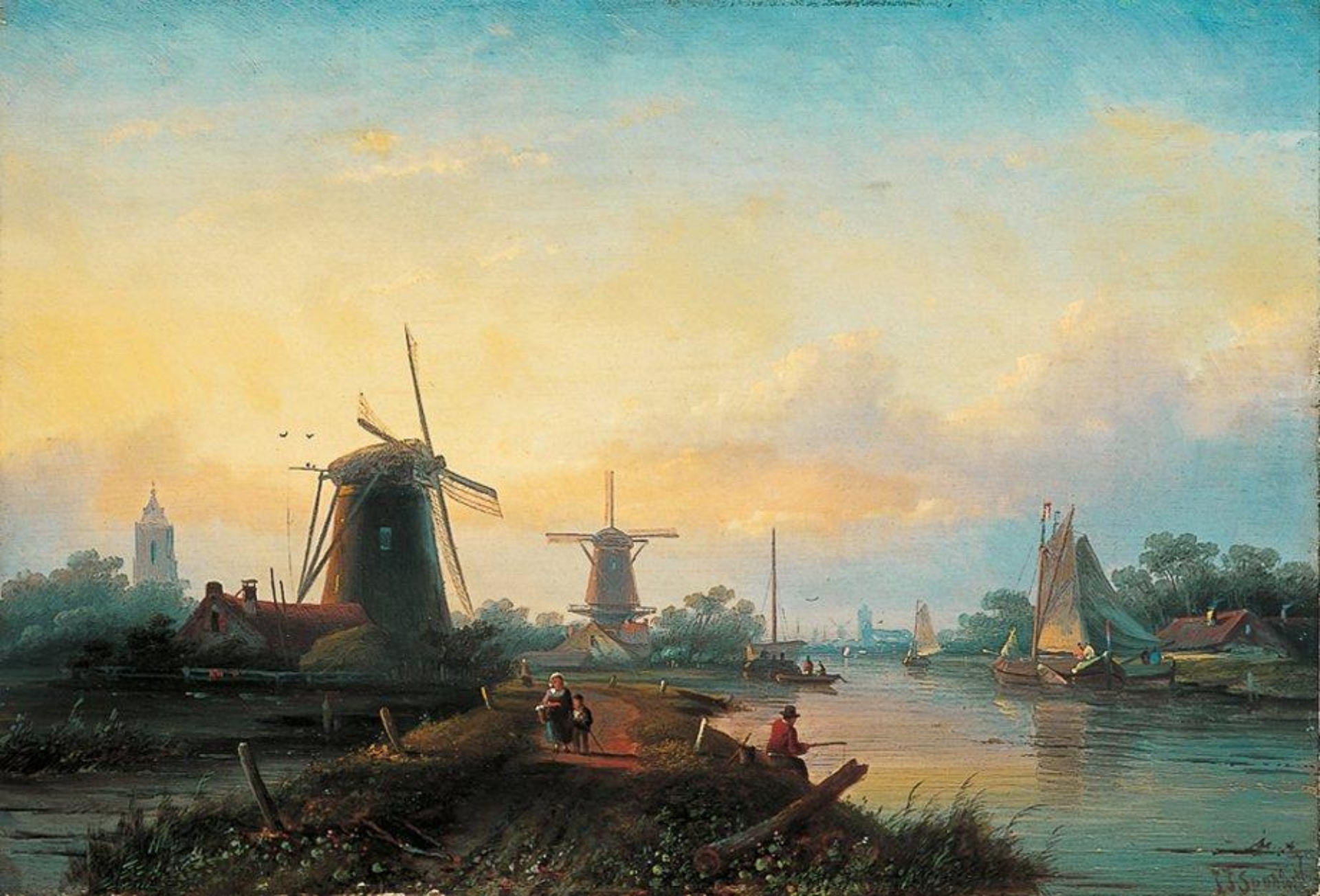 Jan Jacob Spohler: Bedrijvigheid aan de stadsrand tijdens een zonnige dag
