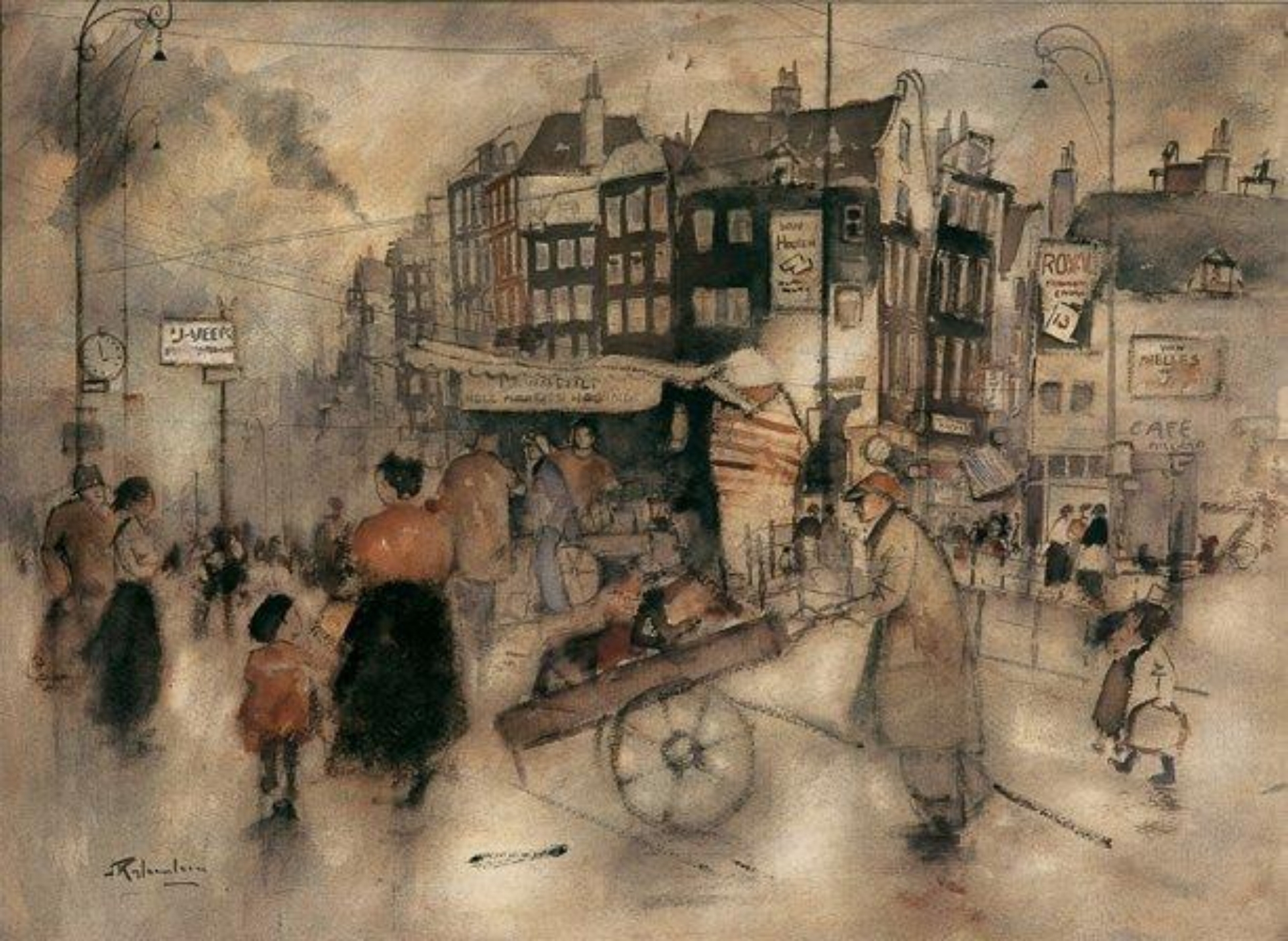 Jan Rijlaarsdam: Bedrijvigheid op het Rokin te Amsterdam
