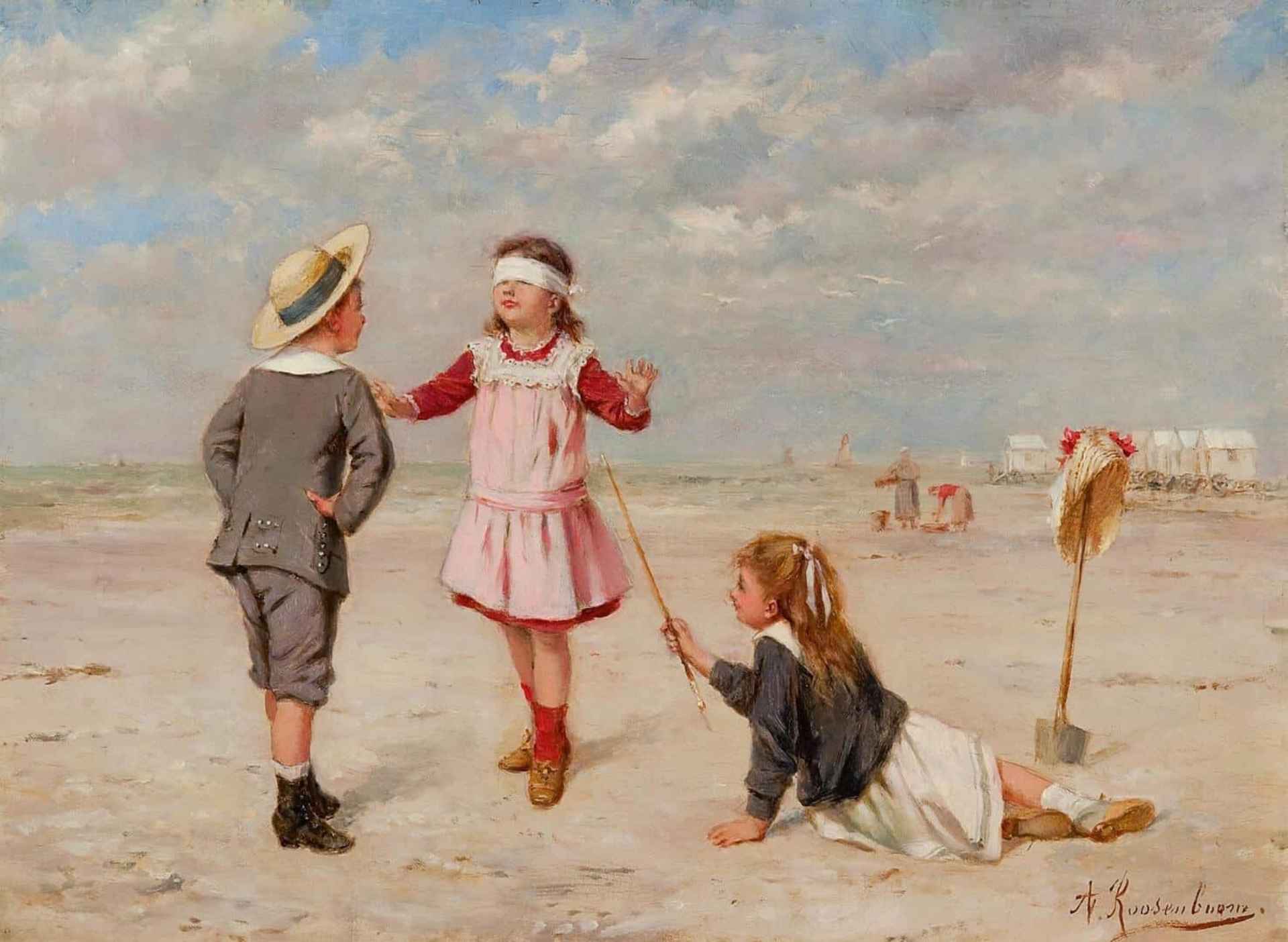 Albert Roosenboom: Blinddoekje spelen op het strand