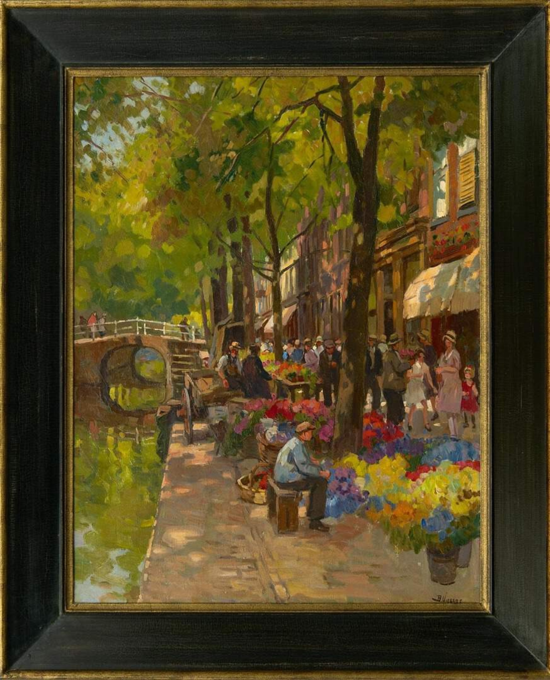 Ben Viegers: Bloemenmarkt in Delft (in lijst)
