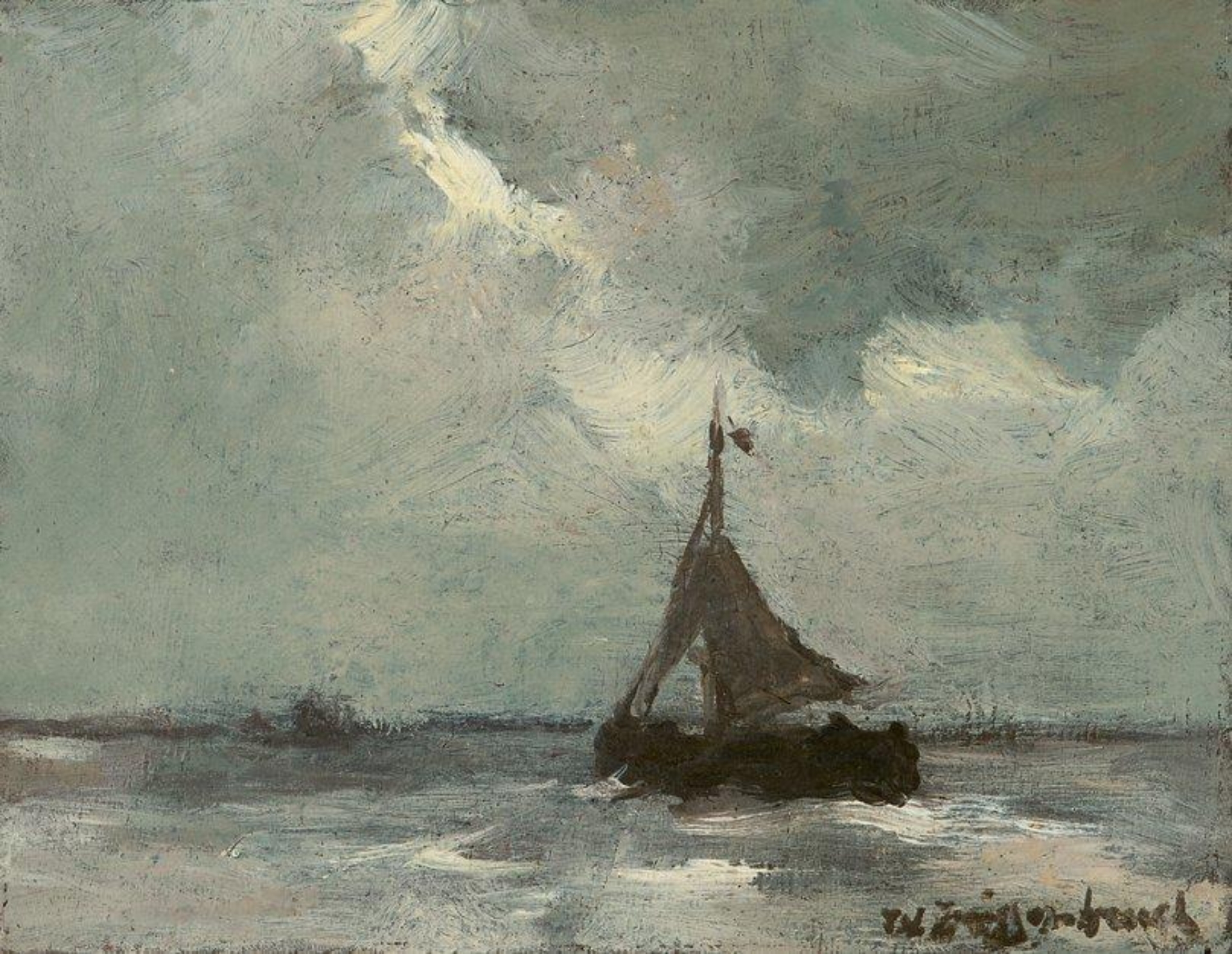 Hendrik Johannes Weissenbruch: Bomschuit op zee