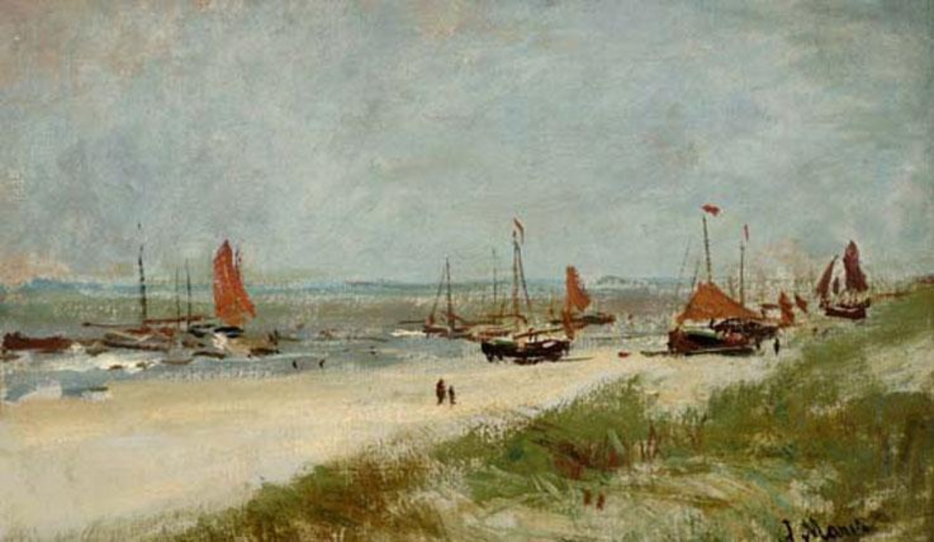 Jacob Maris: Bomschuiten op het strand